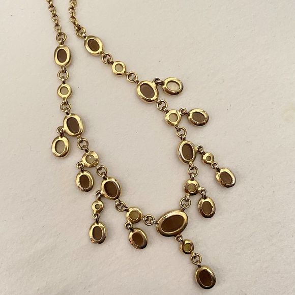 Vintage 70s Small Tiger's Eye Stones Necklace On Gold Tone Chain Links - Picture 8 of 13